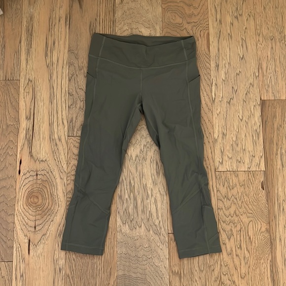 Olive green Lululemon leggings, hit at mid-calf with pockets galore!! - Picture 1 of 9